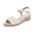 thumbnail image 1 of Gpaecead Women Open Toe Espadrilles Wedge Sandals Plus Round Toe Canvas Breathable Spring Summer Beach Height Casual White, 1 of 7