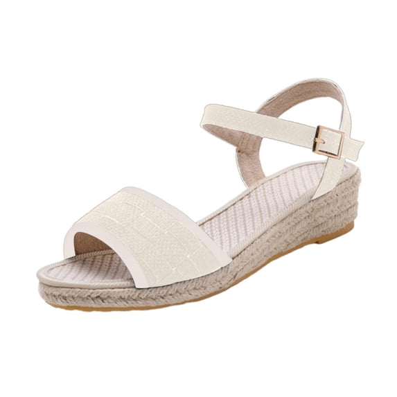 Gpaecead Women Open Toe Espadrilles Wedge Sandals Plus Round Toe Canvas Breathable Spring Summer Beach Height Casual White