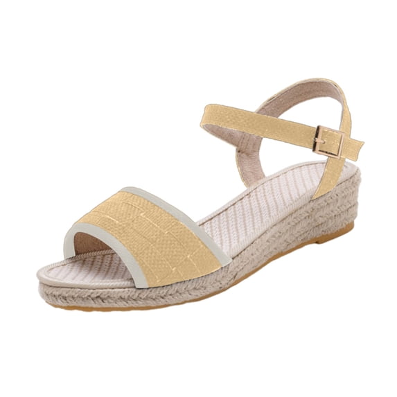 Gpaecead Women Open Toe Espadrilles Wedge Sandals Plus Round Toe Canvas Breathable Spring Summer Beach Height Casual Yellow