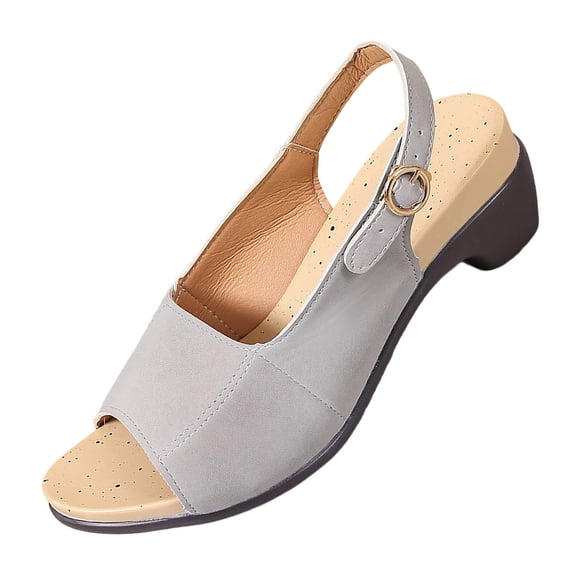 Gpaecead Women Vintage One Strap Chunky Slingback Sandals Open Toe Adjustable Shoes Spring Summer ,Gray