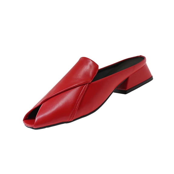 Gpaecead Women Peep Toe Chunky Low Heel Mules Soft Faux Leather Lightweight Plus Size Spring Summer Commute Shoes,Red