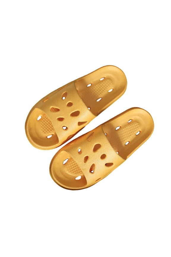 Women Quick Drying Bath Slippers Eva Large Hollow Drainage Holes Odor Proof High Elastic Cushion Spring Summer Home Shower Shoes,Yellow