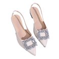 thumbnail image 1 of Gpaecead Women Rhinestone Pointed Toe Flat Slingback Sandals Elastic Strap Soft Sole Shoes Spring Summer Office Casual,White, 1 of 8