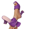 thumbnail image 1 of Gpaecead Women Ribbed Strap Chunky Heel Mules Square Toe Cushioned Footbed Plus Size Spring Summer Height Party Shoes,Purple, 1 of 8