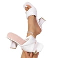 thumbnail image 1 of Gpaecead Women Ribbed Strap Chunky Heel Mules Square Toe Cushioned Footbed Plus Size Spring Summer Height Party Shoes,White, 1 of 8