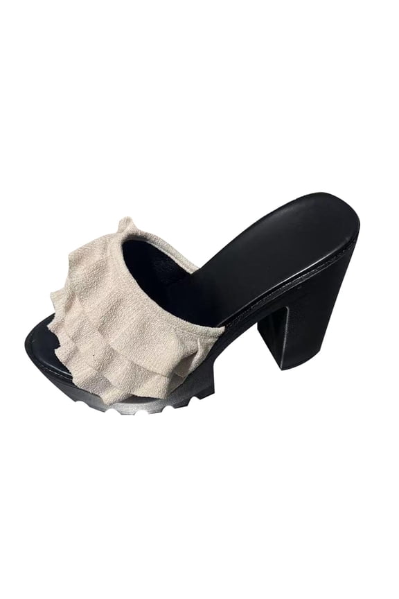 Women'S Ruffle Platform Chunky Heel Sandals Anti Slip Y2K Gothic Style Slides For Romantic Summer, Beige