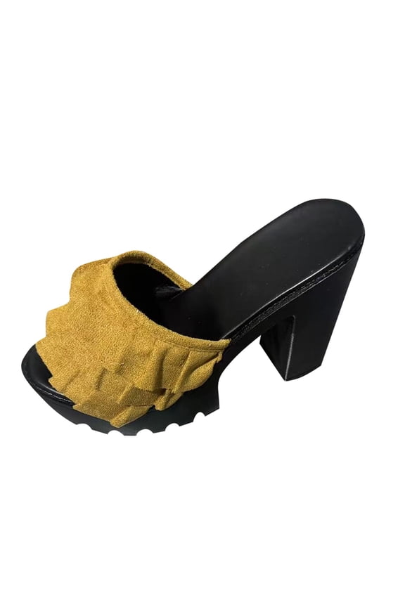 Women'S Ruffle Platform Chunky Heel Sandals Anti Slip Y2K Gothic Style Slides For Romantic Summer, Yellow