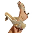 thumbnail image 1 of Gpaecead Women Sequined Rhinestone Low Heel Mules Square Toe Glitter Crisscross Strap Metallic Heel Spring Summer Party Elegant Shoes,Gold, 1 of 8