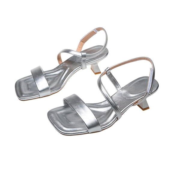 Gpaecead Women Slim Straps High Heel Sandals Square Toe Solid Color Anti Slip Spring Summer Height Elegant Shoes,A-Silver