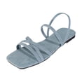 thumbnail image 1 of Gpaecead Women Strappy Flat Sandals Square Open Toe One Strap Elegant Versatile Cushioned Footbed Spring Summer Casual Outdoor Shoes,B-Light Blue, 1 of 8
