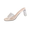 thumbnail image 1 of Gpaecead Women Transparent Rhinestone Chunky Heel Mules Square Open Toe Sparkling Plus Size Shoes Spring Summer Party,Beige, 1 of 8