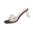 thumbnail image 1 of Gpaecead Women Transparent Rhinestone Chunky Heel Mules Square Open Toe Sparkling Plus Size Shoes Spring Summer Party,Black, 1 of 8