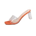 thumbnail image 1 of Gpaecead Women Transparent Rhinestone Chunky Heel Mules Square Open Toe Sparkling Plus Size Shoes Spring Summer Party,Orange, 1 of 8