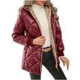 thumbnail image 1 of Gpaecead Women Winter Quilted Puffer Jacket Fleece Lined Hood Zip Fleece Coat Padded Long Outerwear Red, 1 of 9