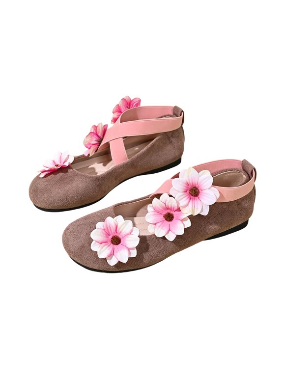 Women's 3D Daisy Cross Strap Ballet Flats French Retro Slip On Shoes with Cushioned Insole for Work Date Khaki
