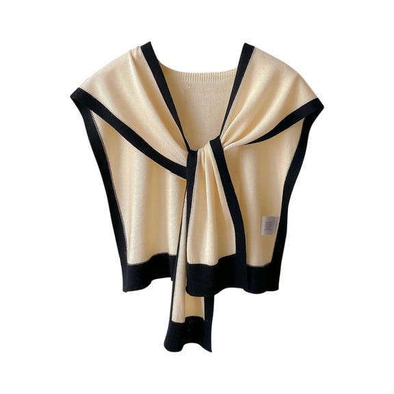 Gpaecead Women's All-Season Stripe Knit Wrap - Versatile Knit Blend Fashion Shoulder Cape Beige