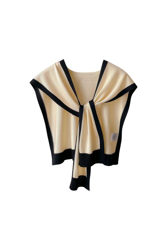 Women's All-Season Stripe Knit Wrap - Versatile Knit Blend Fashion Shoulder Cape Beige