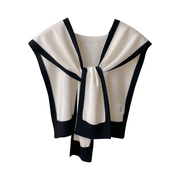 Gpaecead Women's All-Season Stripe Knit Wrap - Versatile Knit Blend Fashion Shoulder Cape White