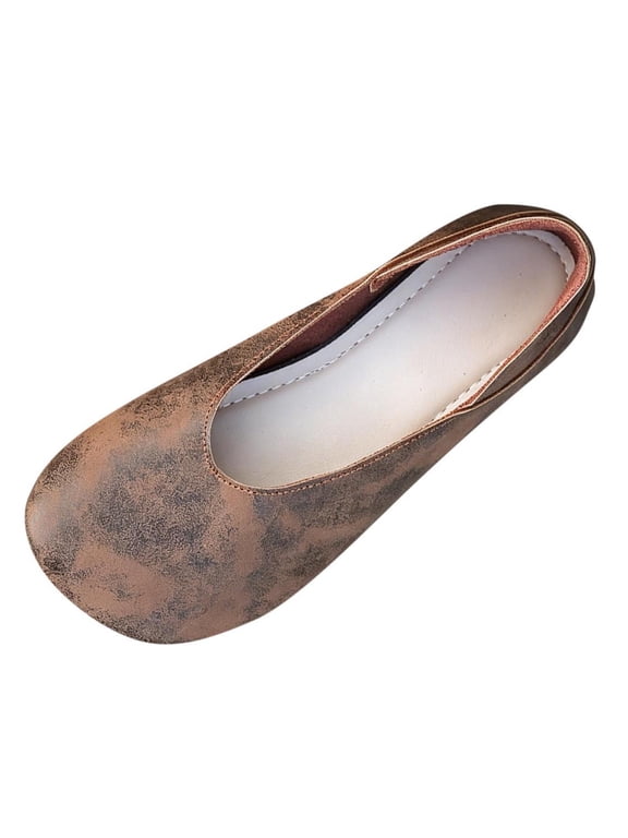 Women's Barefoot Ballet Flats Faux Leather Wide Toe Soft Sole Minimalist Slip On Comfortable Walking Shoes, Brown