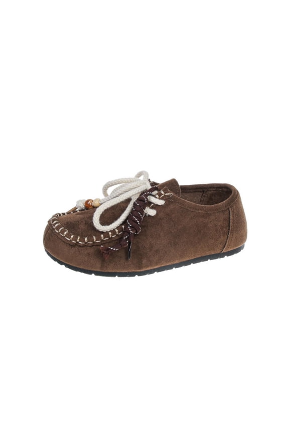 Women's Beaded Ethnic Flat Moccasins Closed Toe Slip On Bohemian Comfort Casual Shoes, Brown