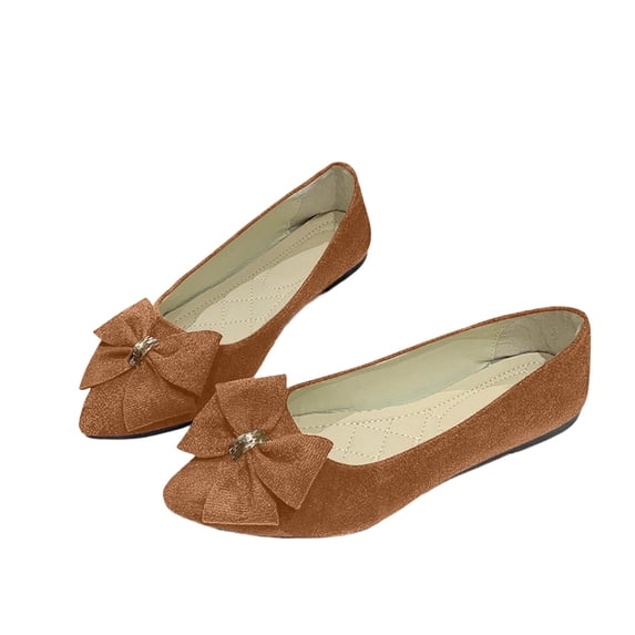 Gpaecead Women's Bow Ballet Flats Pointed Closed Toe Faux Suede Quilted Cushioned Insole Non Slip Shoes For Work And Dates, Brown