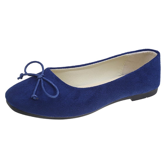Gpaecead Women's Bow Flat Ballet Shoes Closed Toe Low Cut Faux Suede Soft Sole Comfort Spring Versatile Casual Flats, A-Blue