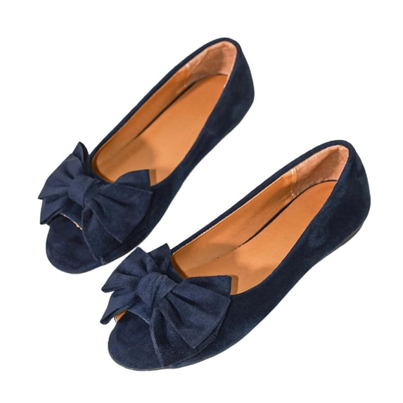 Gpaecead Women's Bow Flat Shoes Open Toe Faux Suede Soft Sole Elegant Versatile Comfort Slip On Shoes For Work, Navy