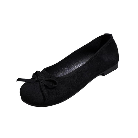 Gpaecead Women's Bow Flats Round Toe Solid Color Faux Suede Slip On Soft Sole Comfort Versatile Casual Work Shoes, Black