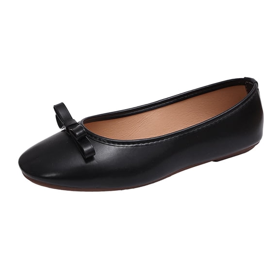 Gpaecead Women's Bow Flats Solid Color Patent Leather Slip On Soft Sole Comfort Versatile Casual Work Shoes, Black