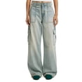 thumbnail image 1 of Gpaecead Women's Cargo Denim Pants - Wide Leg Jeans With Multiple Functional Pockets Dark Blue, 1 of 6