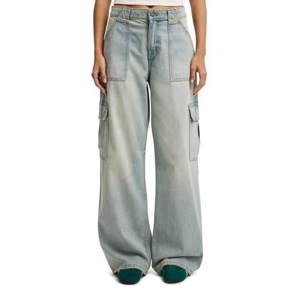 Gpaecead Women's Cargo Denim Pants - Wide Leg Jeans With Multiple Functional Pockets Dark Blue