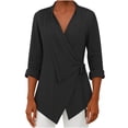 thumbnail image 1 of Gpaecead Women's Casual Collared Shirt - Solid Color Loose Fit Long Sleeve Top Black, 1 of 7