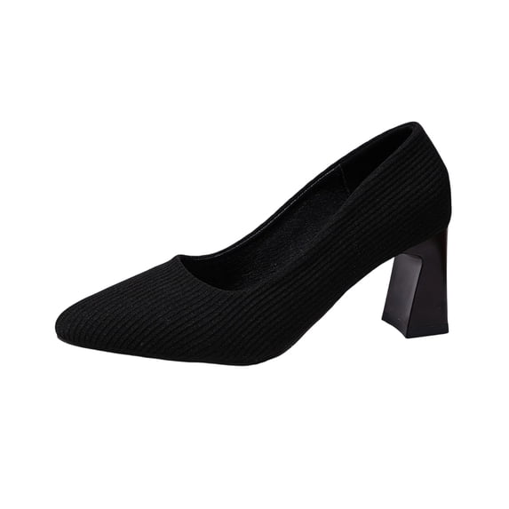 Gpaecead Women's Chunky Heel Cloth Pumps Pointed Toe Slip On Cushioned Work Shoes With Ribbed Texture For Office Commute Black
