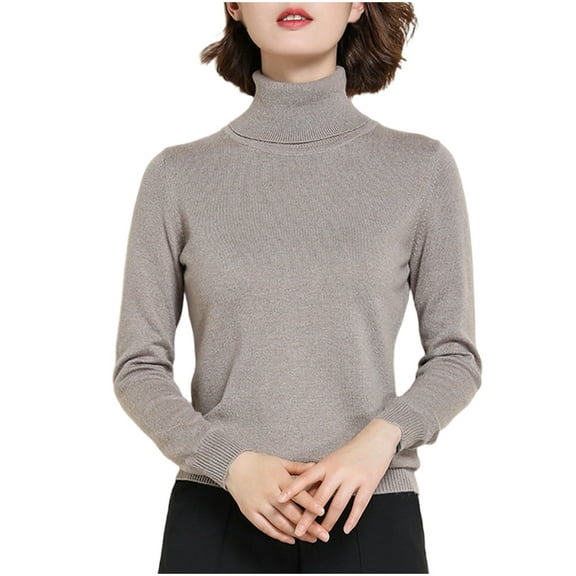 Gpaecead Women's Classic Thin Turtle Neck Top - Lightweight Long Sleeve Knit Shirt Coffee