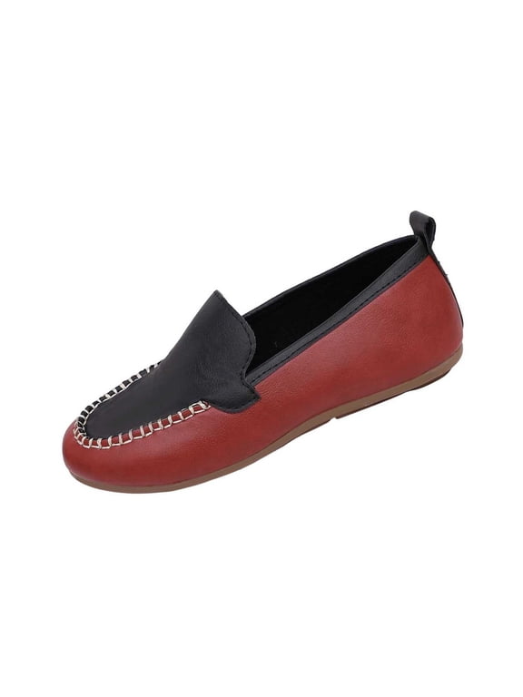 Women's Color Block Minimalist Loafers Soft Faux Leather Slip On Shoes with Non Slip Sole for Work Commute Casual Burgundy
