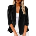 thumbnail image 1 of Gpaecead Women's Corduroy Blazer, 3/4 Sleeve Solid Color Button-Down Jacket Black, 1 of 7