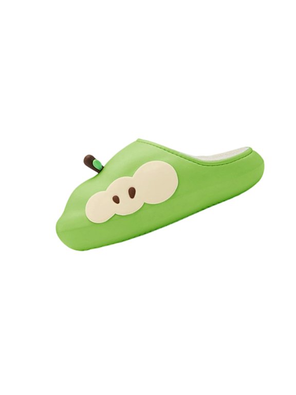 Women's Cute 3D Fruit Plush Slippers Waterproof Soft Sole Closed Toe House Shoes with Faux Fur Lining for Cozy Home Fun Style Green