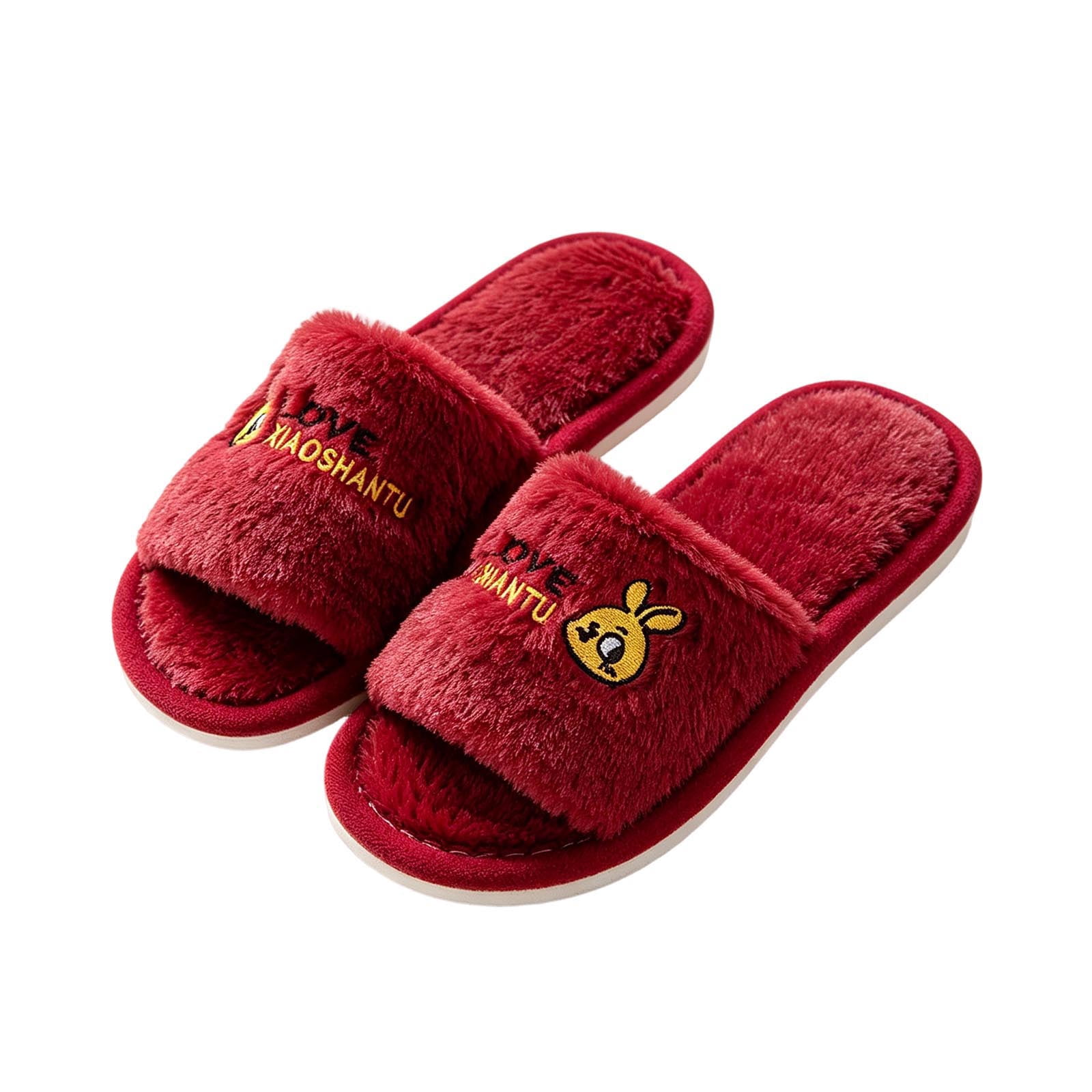 Gpaecead Women's Cute Cartoon Fuzzy Open Toe Slippers Warm Comfort Non ...