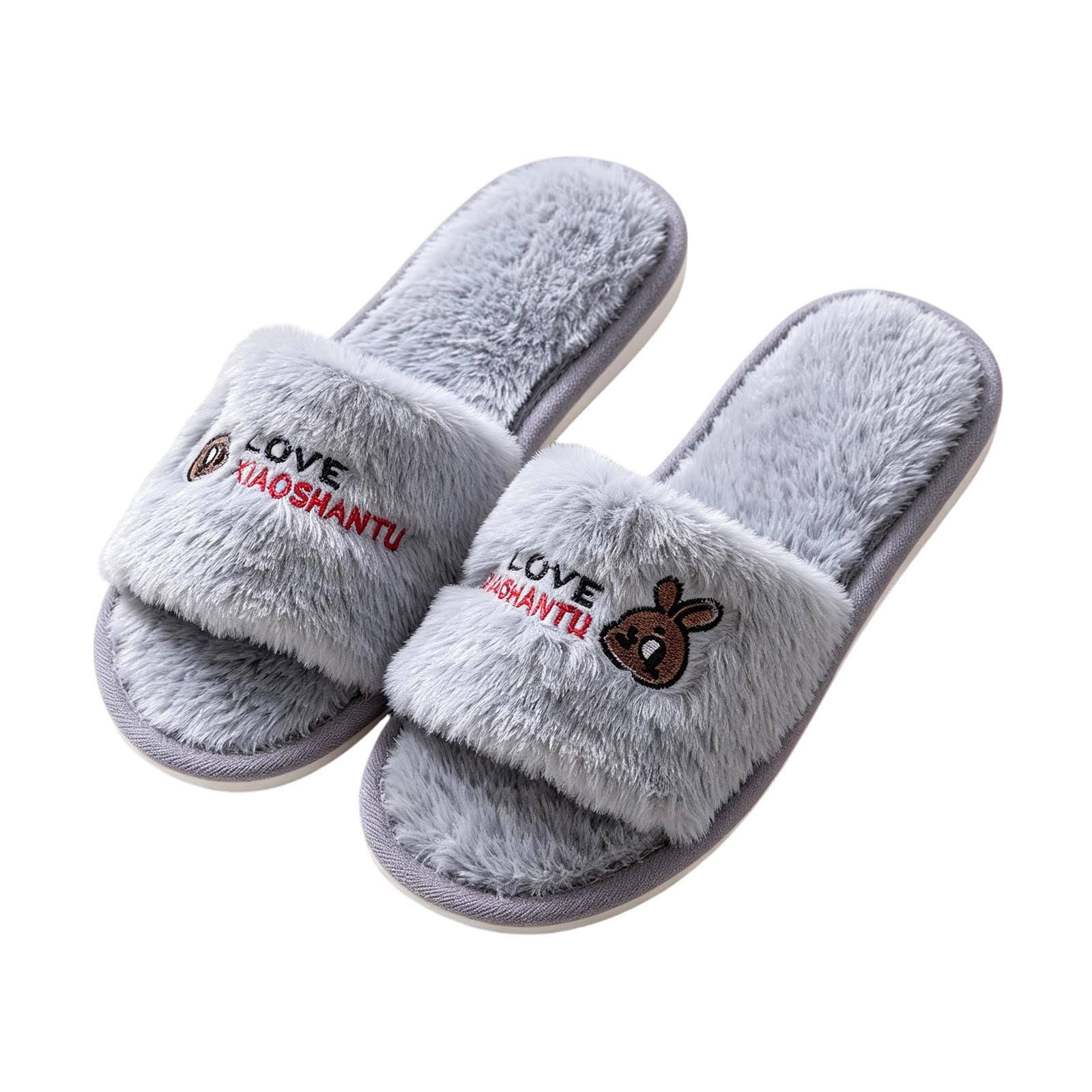 Gpaecead Women's Cute Cartoon Fuzzy Open Toe Slippers Warm Comfort Non ...