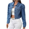 thumbnail image 1 of Gpaecead Women's Denim Shirt Button Down Solid Color Long Sleeve Jean Jacket Blue, 1 of 9