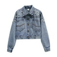 thumbnail image 1 of Gpaecead Women's Embellished Denim Jacket - Studded And Rhinestone Detailed Long Sleeve Casual Jacket Blue, 1 of 9