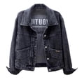 thumbnail image 1 of Gpaecead Women's Embroidered Floral Denim Jacket - Embellished Casual Long Sleeve Coat Black, 1 of 6