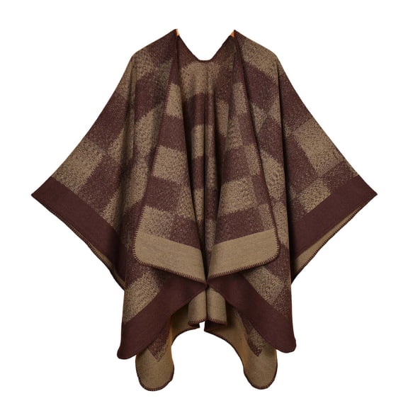 Gpaecead Women's Fall Classic Plaid Shawl - Jacquard Pattern Open Front Warm Cape Wrap Coffee