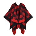 thumbnail image 1 of Gpaecead Women's Fall Classic Plaid Shawl - Jacquard Pattern Open Front Warm Cape Wrap Red, 1 of 4