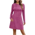 thumbnail image 1 of Gpaecead Women's Fall Knit Dress - Long Sleeve Round Neck Sweater Style Midi Dress Hot Pink, 1 of 8