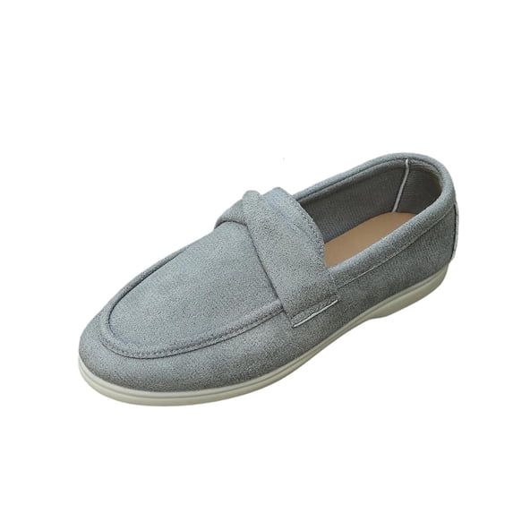 Gpaecead Women's Flat Loafers Crossover Design Cushioned Insole Faux Suede Slip On Shoes For Commute And Casual, Gray