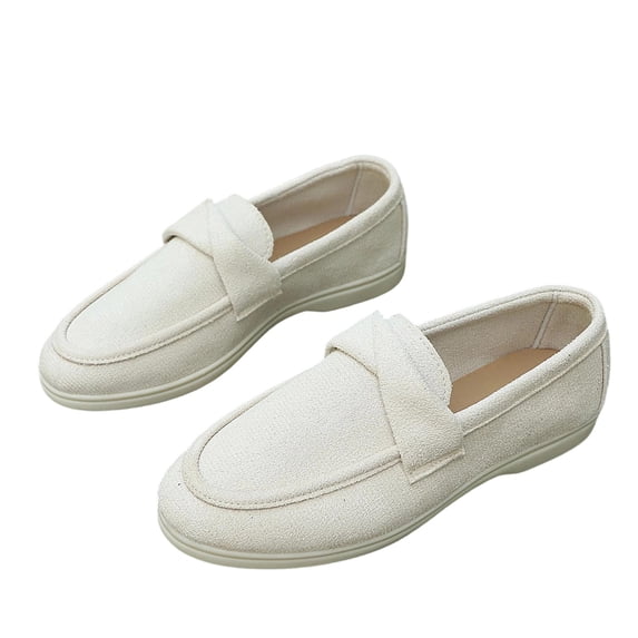 Gpaecead Women's Flat Loafers Crossover Design Cushioned Insole Faux Suede Slip On Shoes For Commute And Casual, White