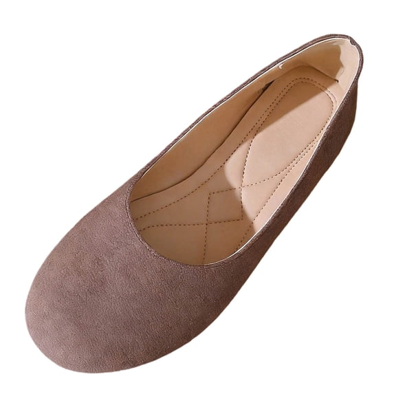 Gpaecead Women's Flat Shoes Round Toe Flocked Fabric Soft Sole Slip On Comfort Shoes For Casual Work Home Khaki