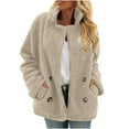thumbnail image 1 of Gpaecead Women's Fleece Teddy Coat, Long Sleeve Stand Collar Button Down Jacket With Pockets Khaki, 1 of 9