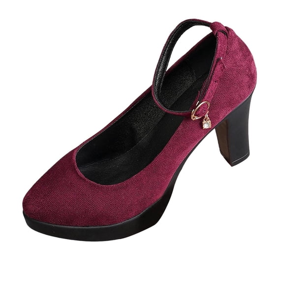 Gpaecead Women's High Chunky Heel Dress Shoes Faux Suede Closed Toe Comfortable Spring Summer Casual Ankle Strap Shoes Burgundy